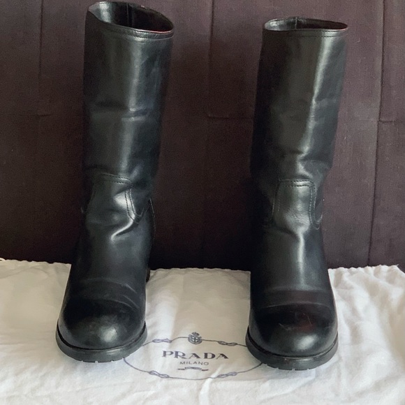 PRADA Vintage Black Leather Biker Boots - Picture 4 of 16